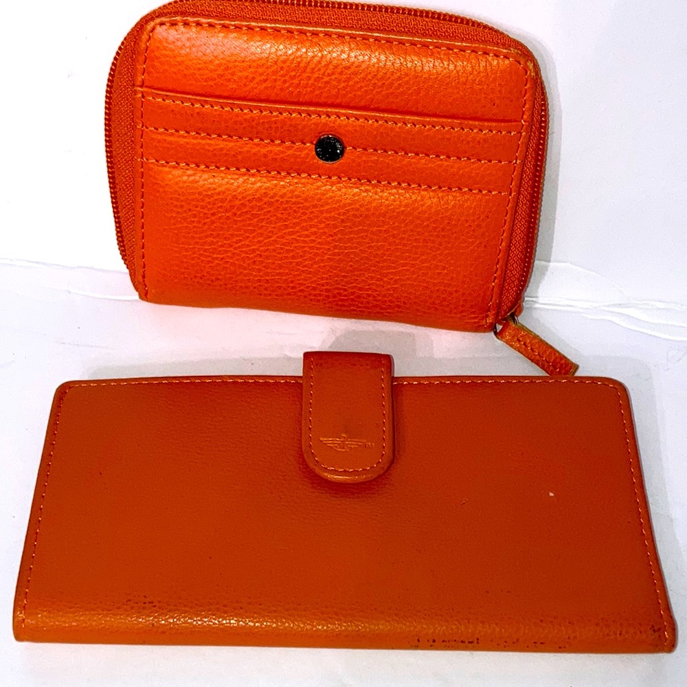 Set of 2 orange wallets genuine leather